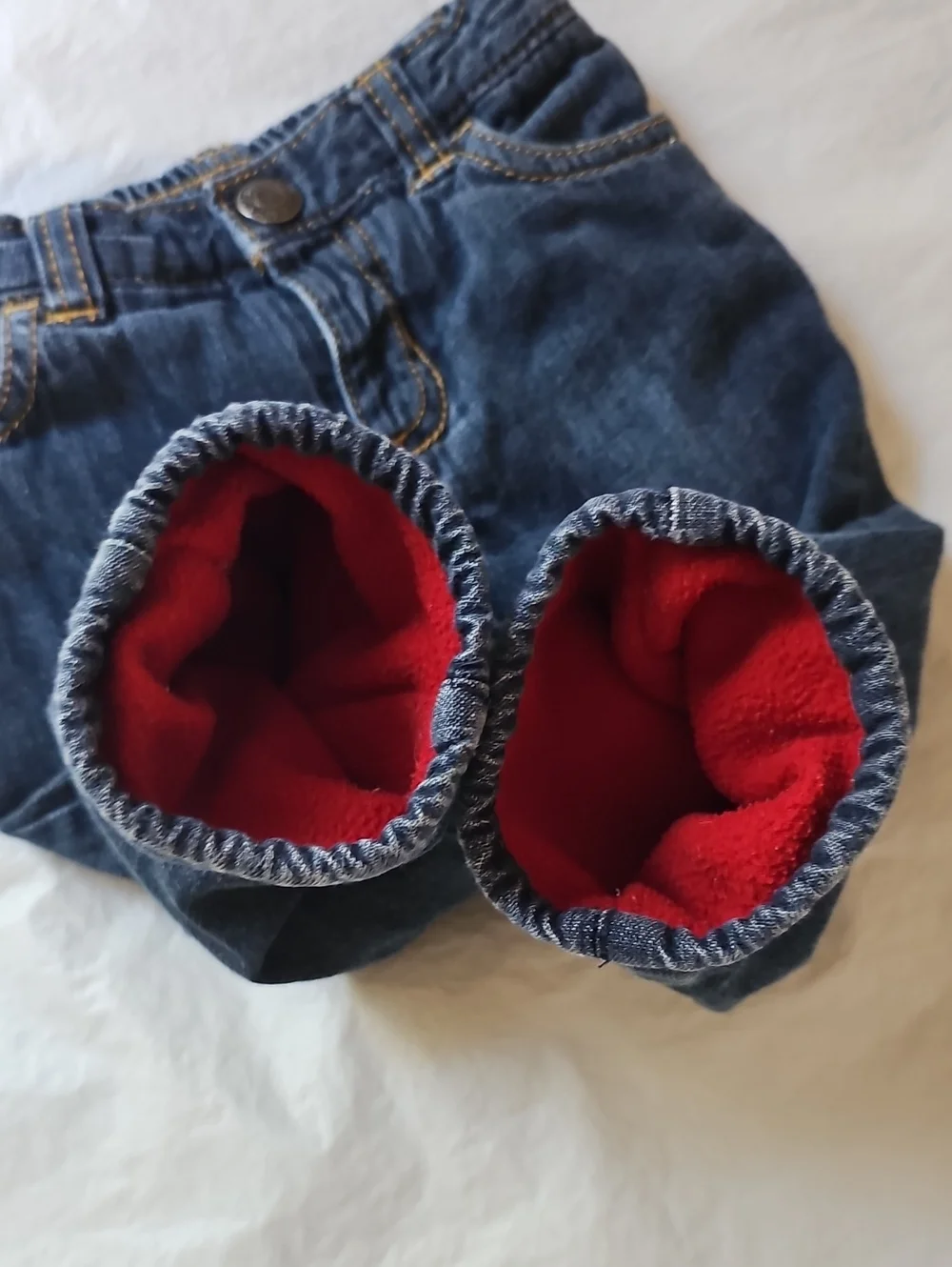 Old Navy Baby 3-6 Months Soft Denim Jeans with Red Fleece Lining Used